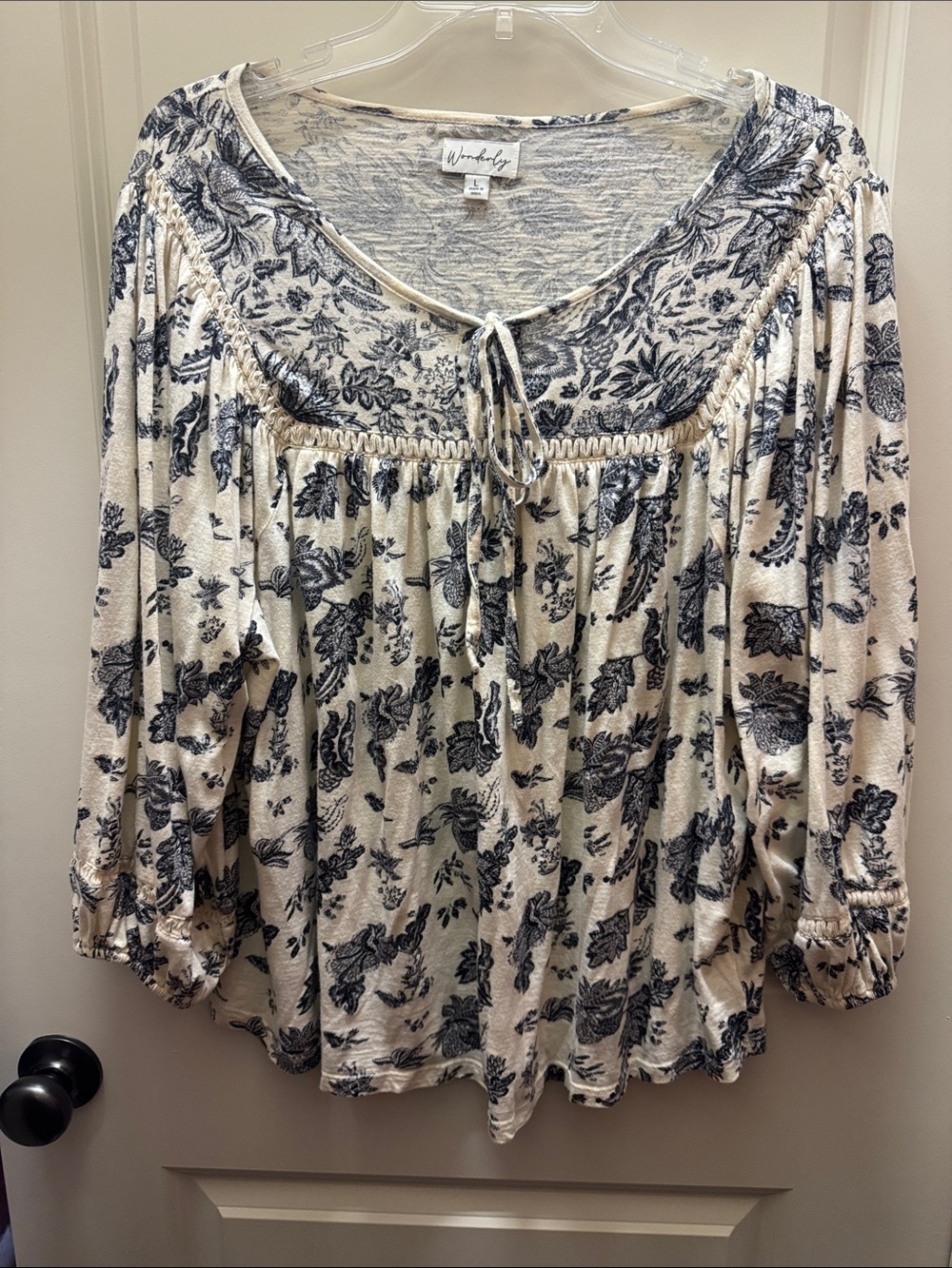 Wonderly Cream Blouse with Black Floral Print - Picture 1 of 10